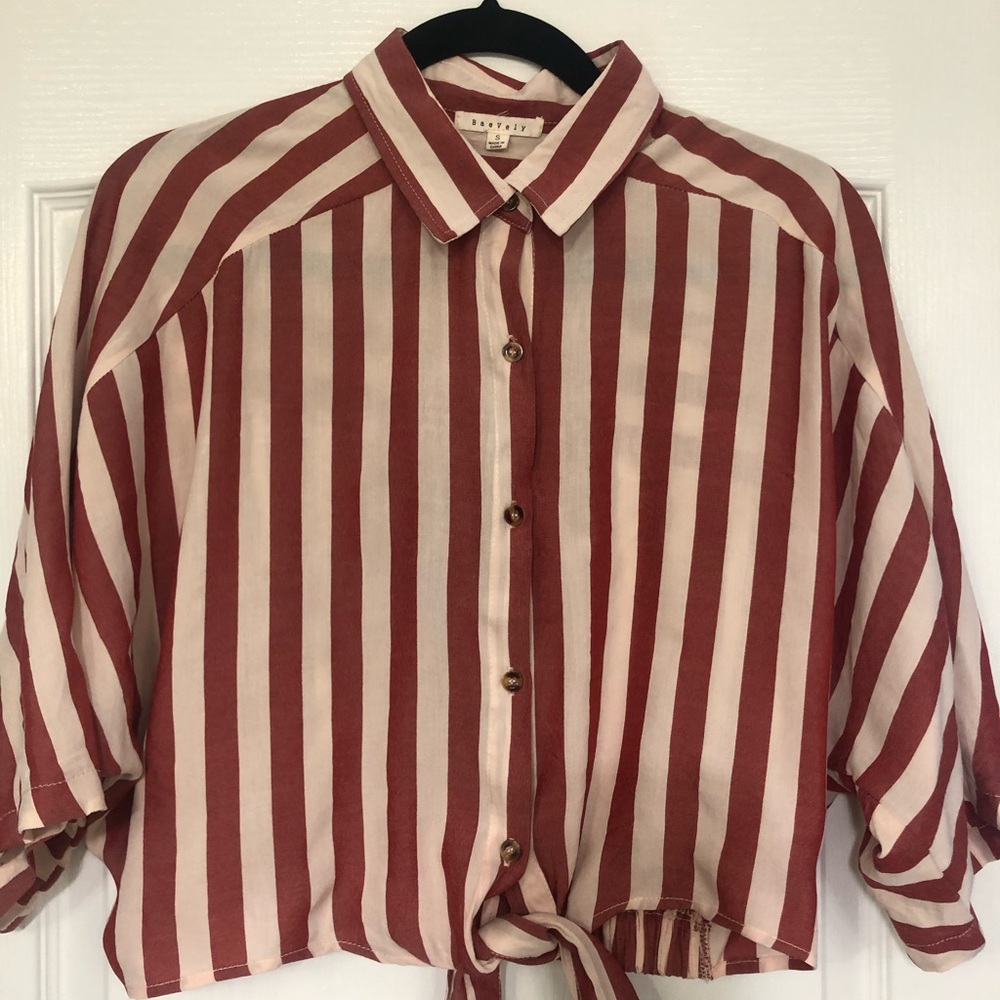 Crops 100% cotton red and cream striped shirt